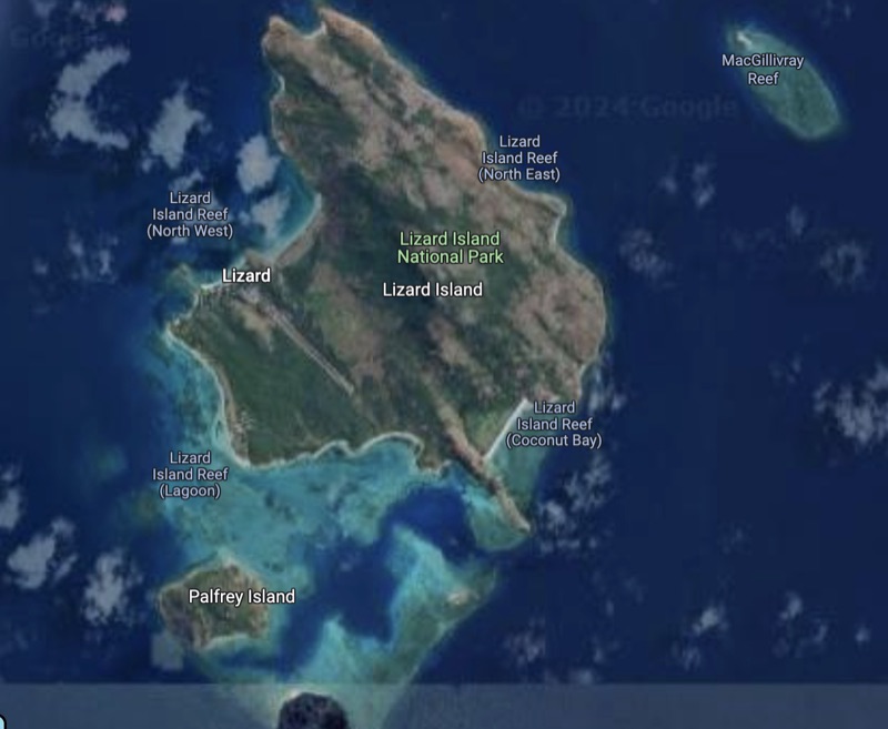 Satellite view of Lizard Island and the reef around it