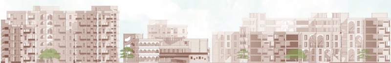 Street elevations of the brick housing blocks
